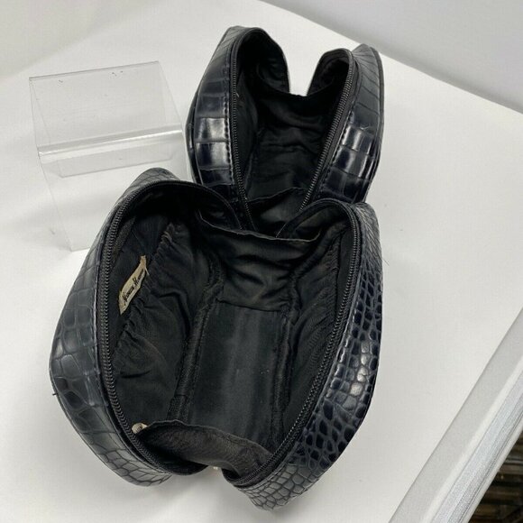 Set of 2 Nieman Marcus Black Croc Leather Makeup Clutch - Picture 5 of 8